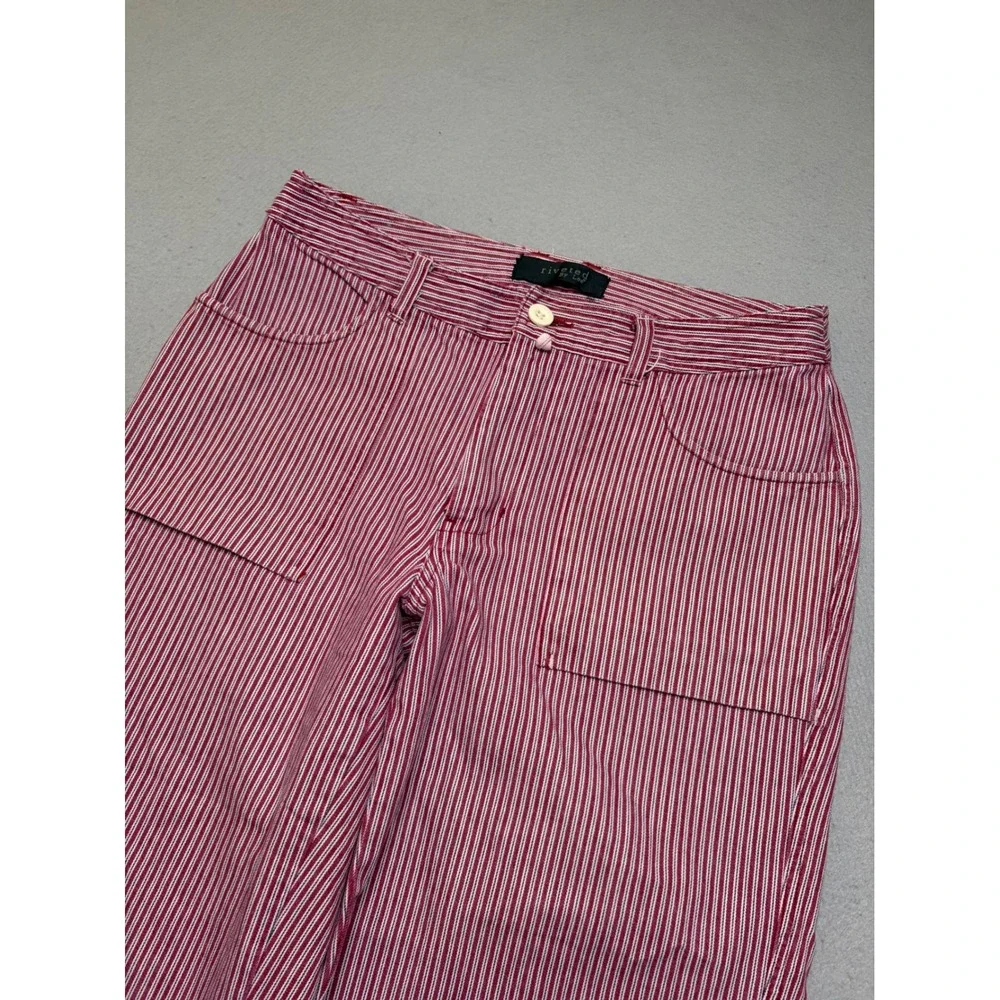 Lee Riveted Crop Pants Womens 8P Red White Hickory Stripe Vintage 90s Wide Leg